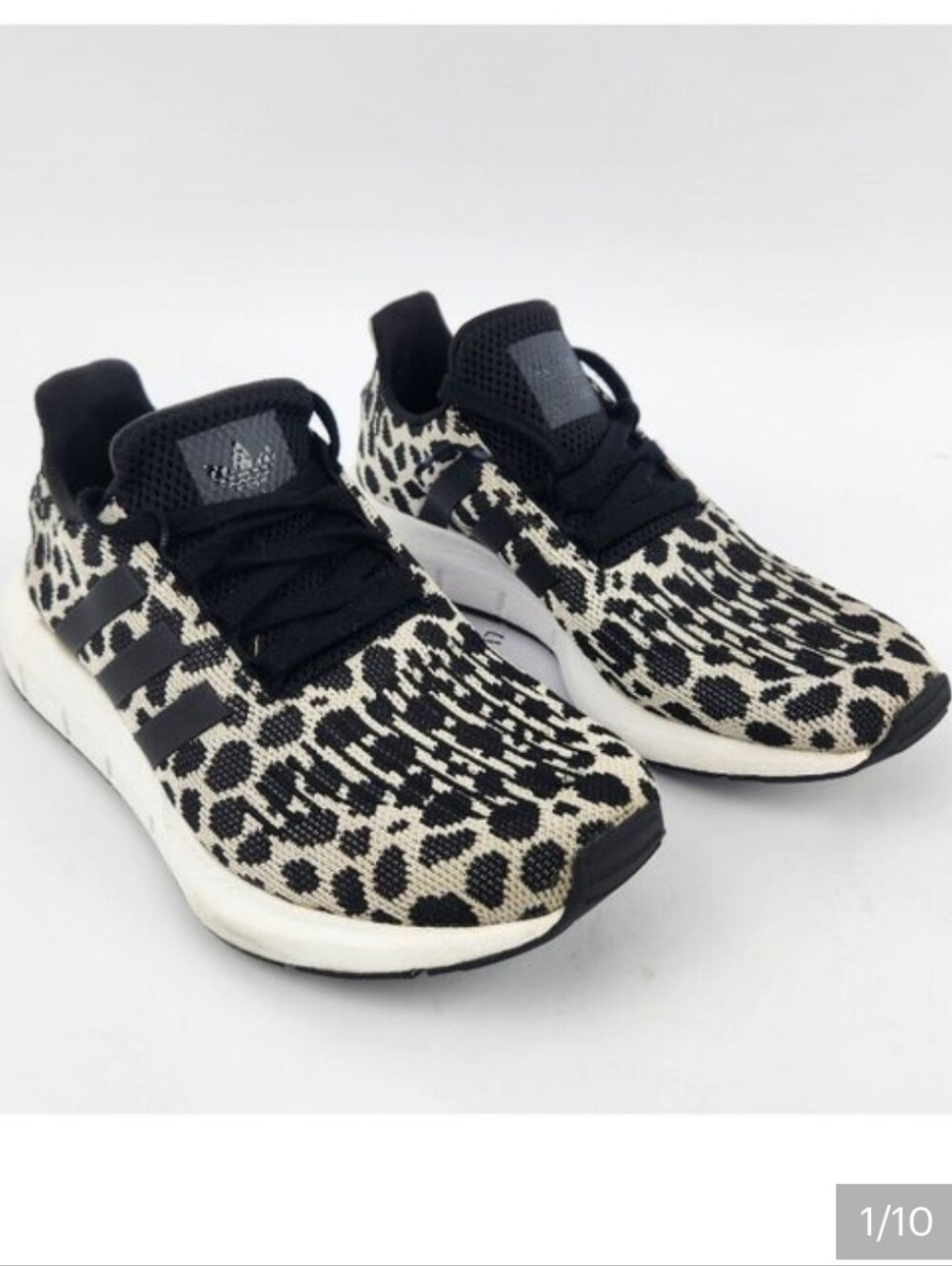 Adidas Swift Run Black Knit Leopard Print Running Sneakers Women's Size 8
